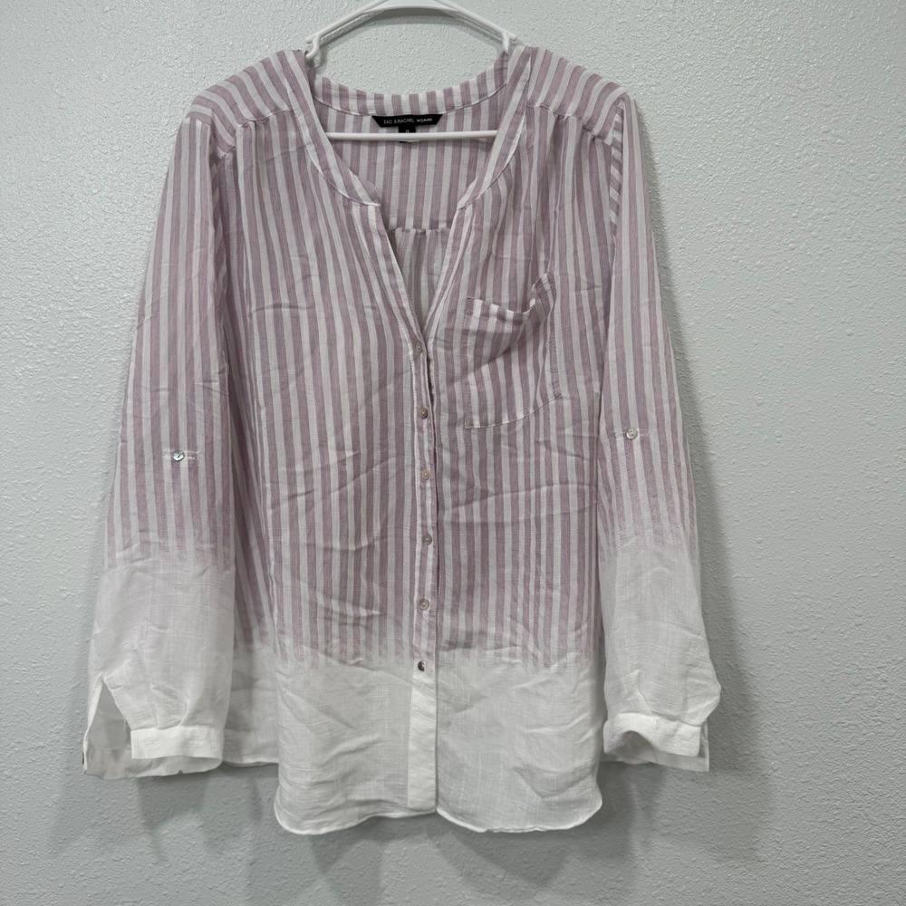 Zac & Rachel Woman Purple Striped Dip Dye Roll Tab Blouse 1X
